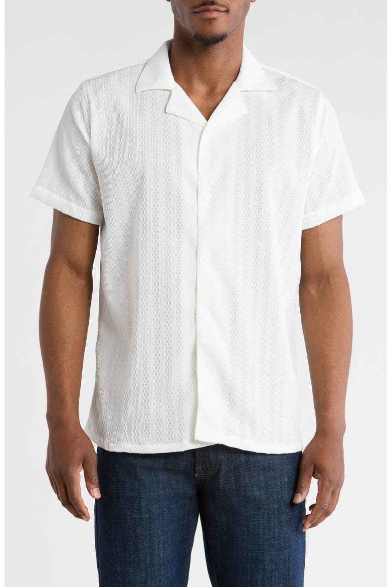 Modern Fit Textured Camp Shirt, Main, color, WHITE