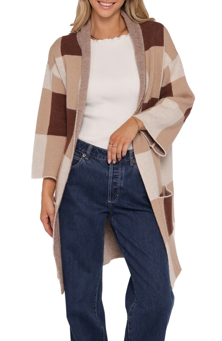 Petal & Pup Ecoya Check Longline Cardigan, Main, color, Brown Plaid