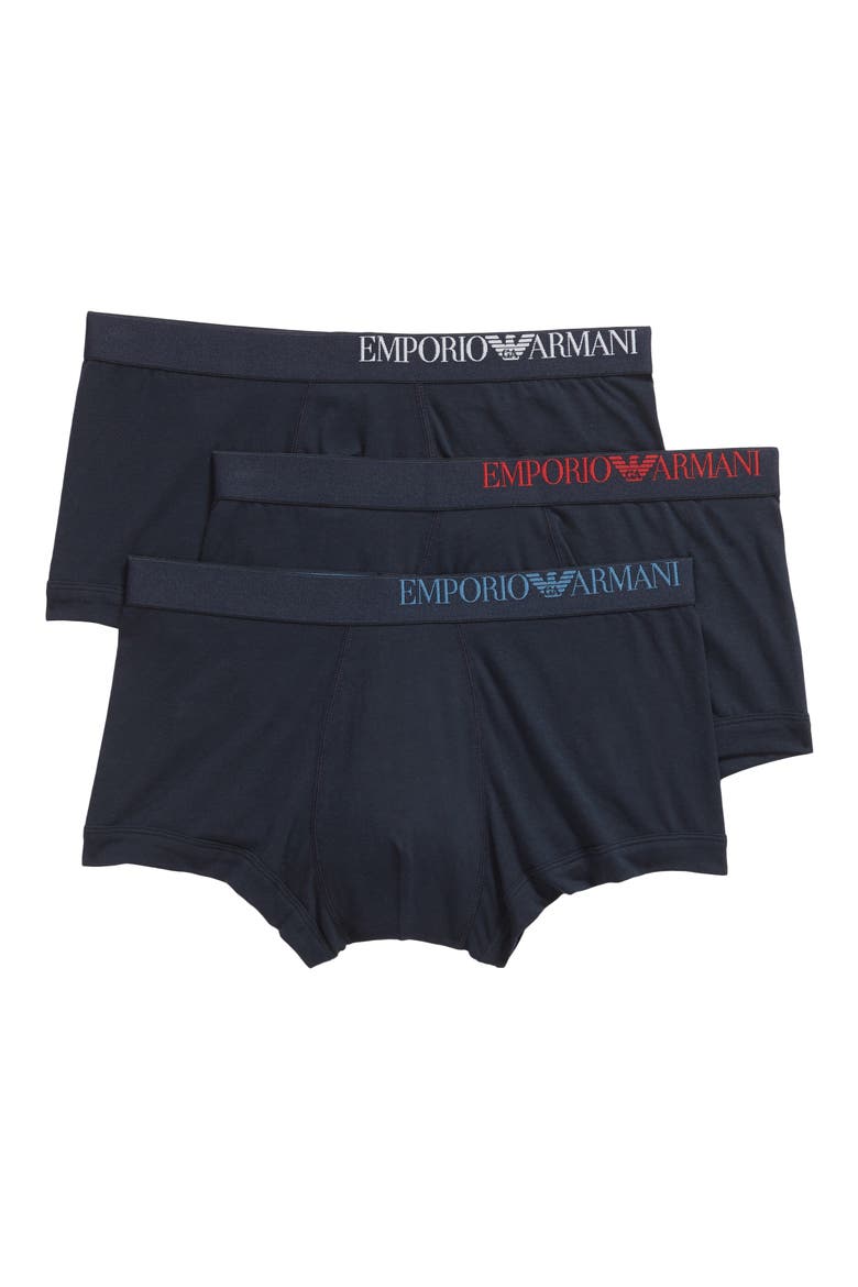 3-Pack Logo Stretch Cotton Trunks, Main, color, MARINE/ MARINE/ MARINE