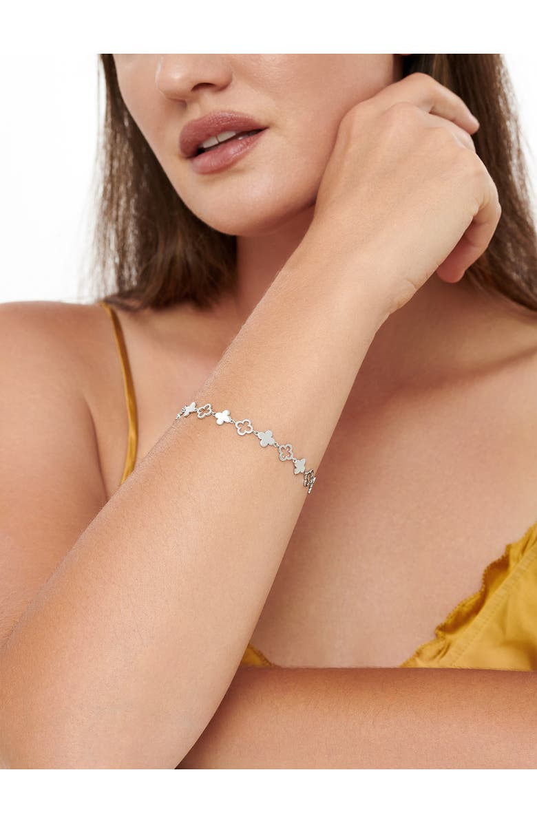 DEVATA Clover Chain Bracelet in Rhodium Plated Sterling Silver, 8mm, Alternate, color, Silver