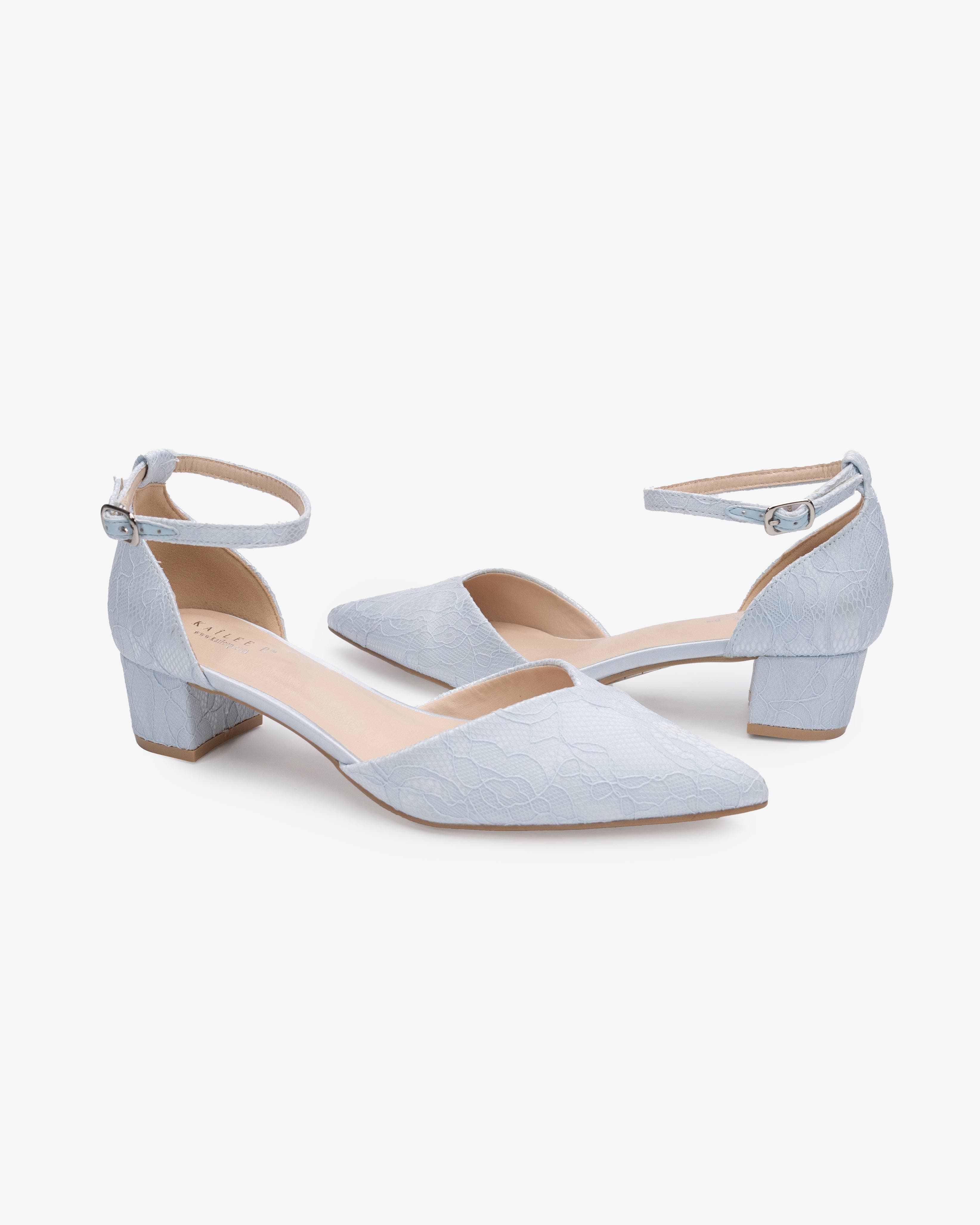 Kailee P Adele White Lace Pointy Toe Block Heel with Ankle Strap, Alternate, color, Light Blue