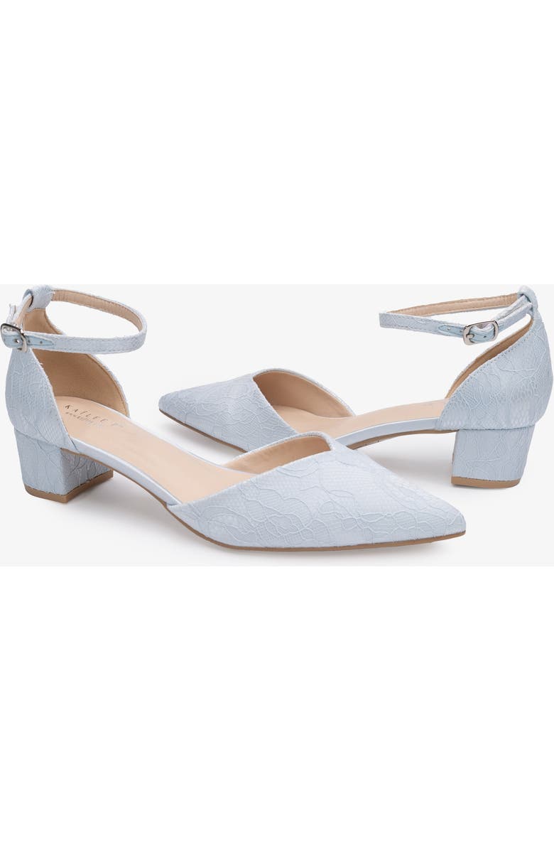 Kailee P Adele White Lace Pointy Toe Block Heel with Ankle Strap, Alternate, color, Light Blue