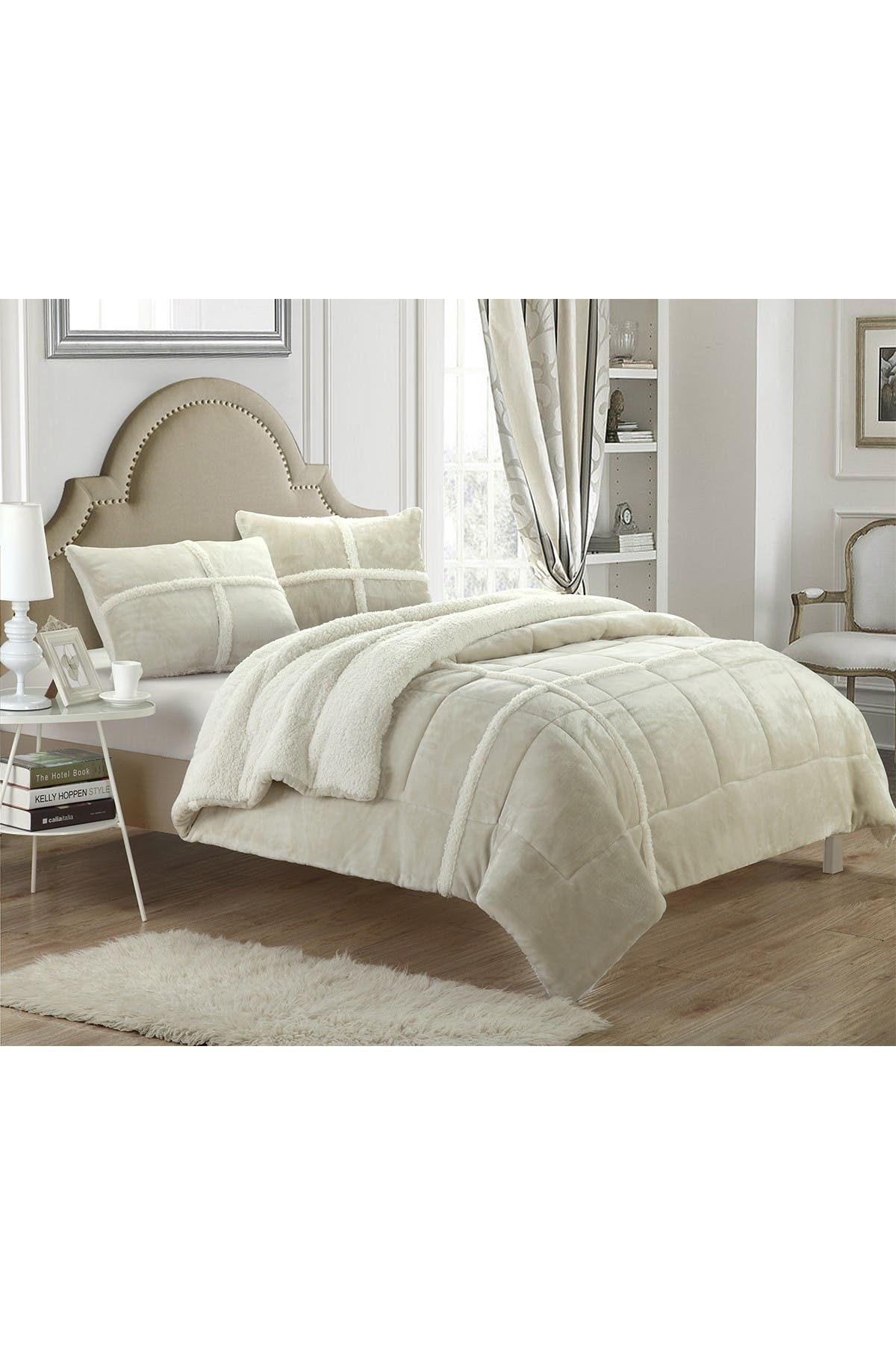 CHIC Queen Camille Box Sherling Lined Comforter Set - Beige | Nordstromrack