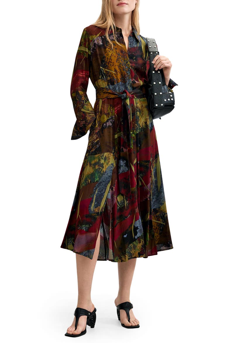 Printed Long Sleeve Shirt Dress, Main, color, GREEN