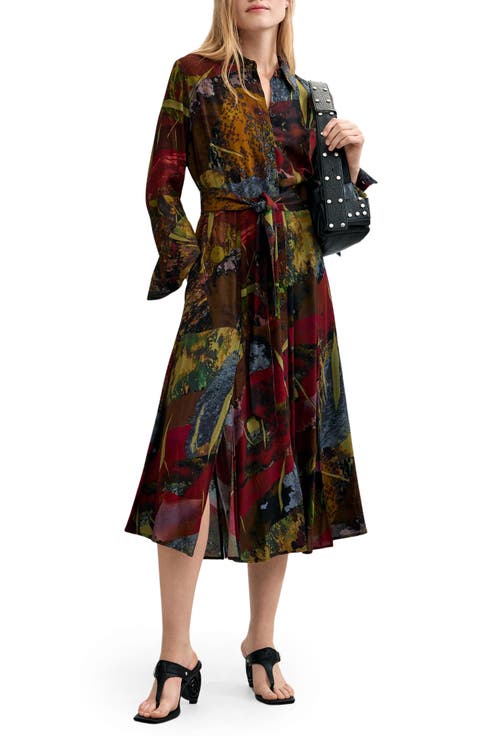 Printed Long Sleeve Shirt Dress