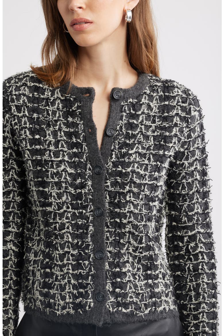 Textured Crewneck Cardigan, Alternate, color, GREY TEXTURE PLAID