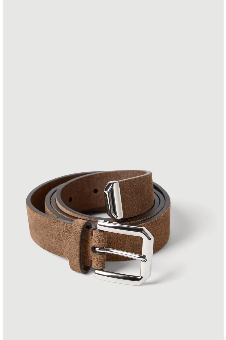 Reversed leather belt with square buckle and tip, Alternate, color, Chestnut
