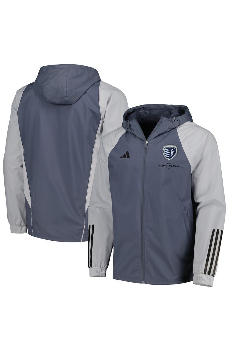 adidas Men's adidas Charcoal Sporting Kansas City All-Weather Raglan Hoodie Full-Zip Jacket, Main, color,