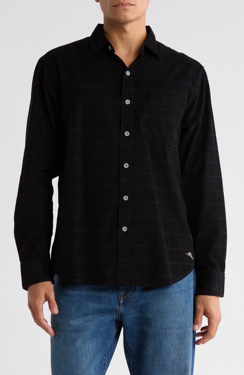 Tommy Bahama Beachfront Bonfire Button-Up Shirt, Main, color, Black