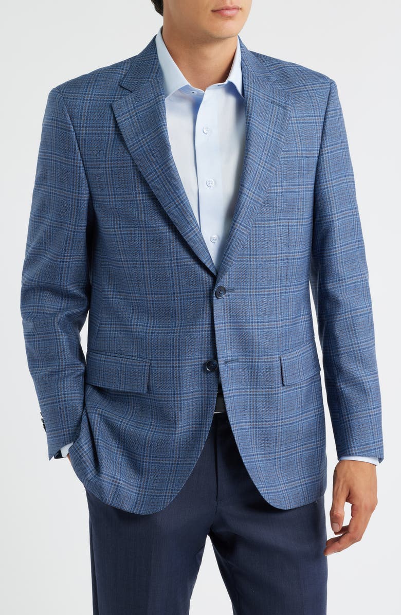 Peter Millar Flynn Classic Fit Blue Plaid Wool Sport Coat, Alternate, color, Medium Blue