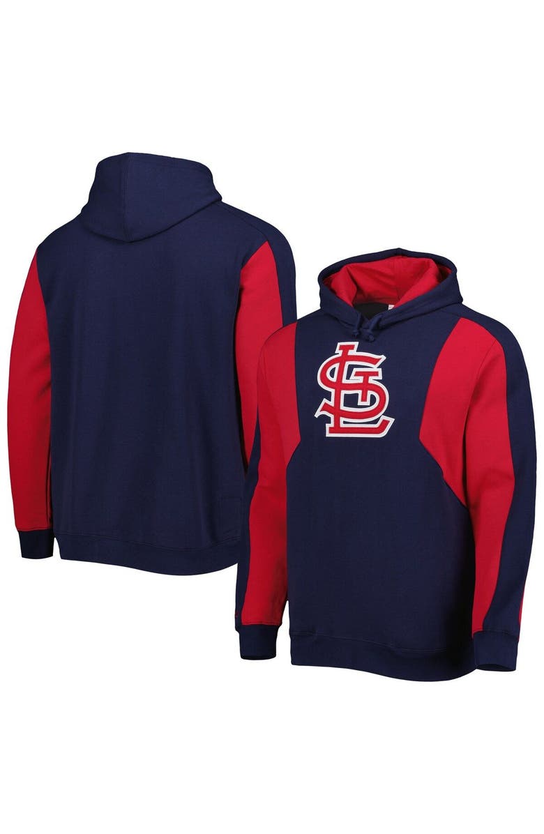 Mitchell & Ness Men's Mitchell & Ness Navy/Red St. Louis Cardinals Colorblocked Fleece Pullover Hoodie, Main, color, 