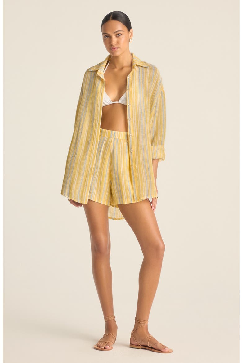 Getaway Stripe Linen Cover-Up Shorts, Alternate, color, SUNNY SKIES