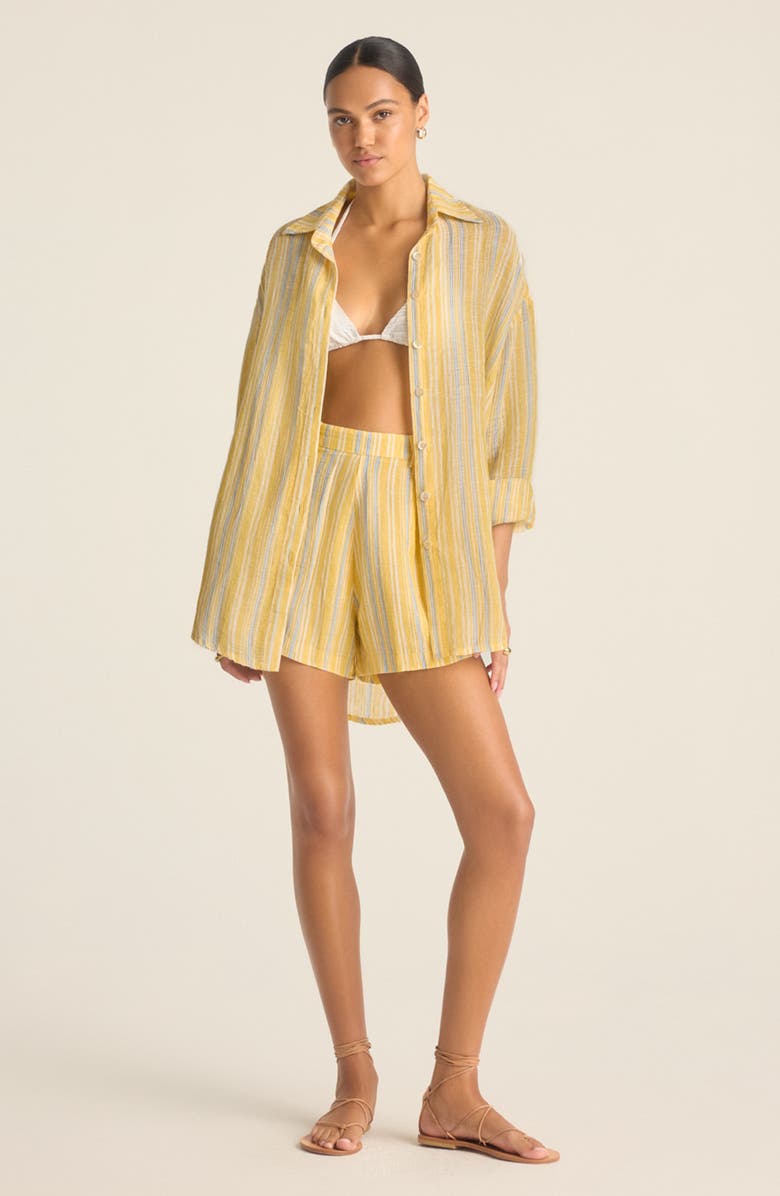 Vitamin A<sup>®</sup> Getaway Stripe Linen Cover-Up Shorts, Alternate, color, 