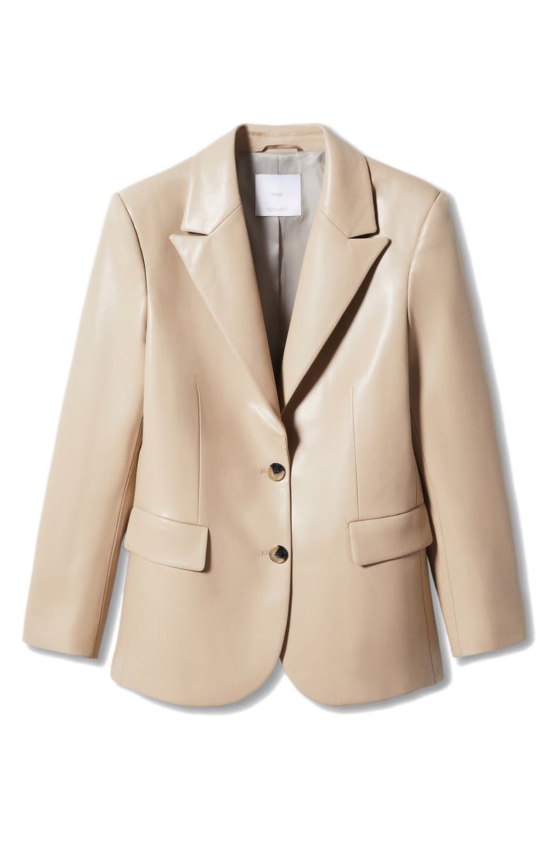 MANGO Peaked Lapel Faux Leather Blazer, Alternate, color, 