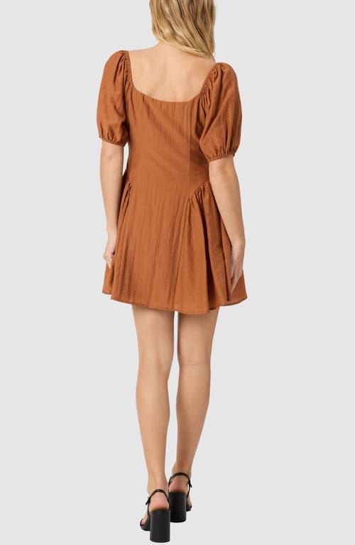 Lush Puff Sleeve Button Front Dress In Brown