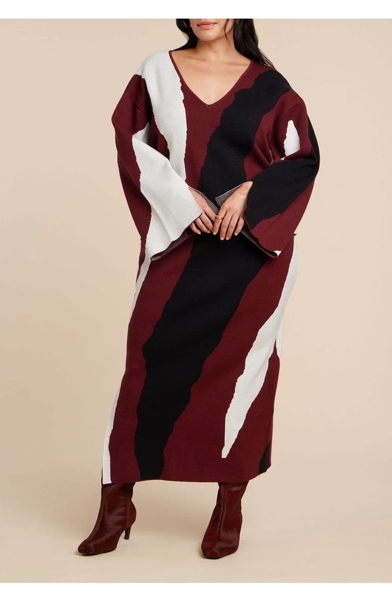 ELOQUII V Neck Intarsia Sweater, Alternate, color, Jagged Edge Cherry Lacquer
