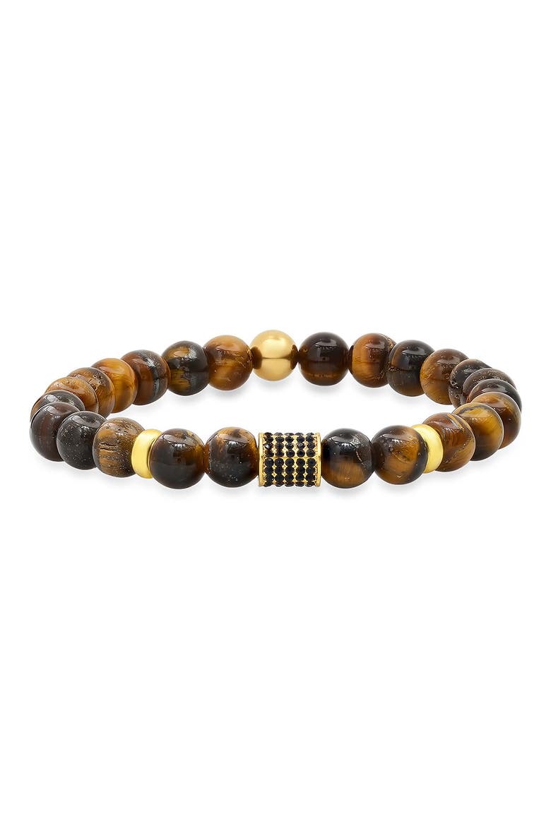 Men's Agate Beaded Bracelet, Main, color, BROWN