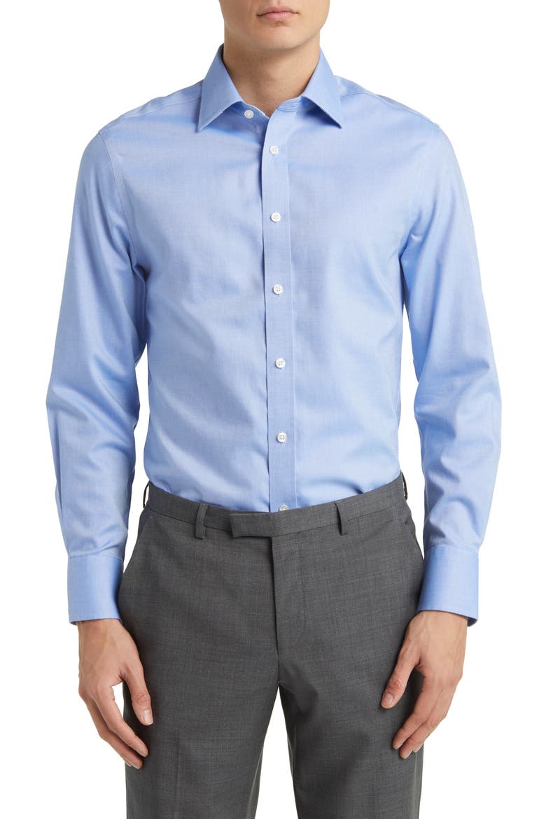 Slim Fit Non-Iron Solid Royal Oxford Dress Shirt, Main, color, BLUE