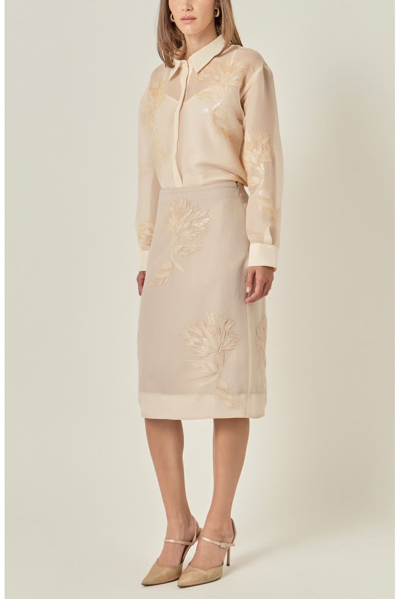 Sheer Beaded Long Sleeve Shirt, Alternate, color, NATURAL