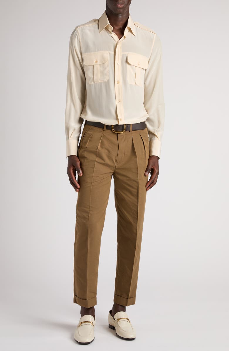 TOM FORD Silk Crêpe de Chine Military Shirt, Alternate, color, 