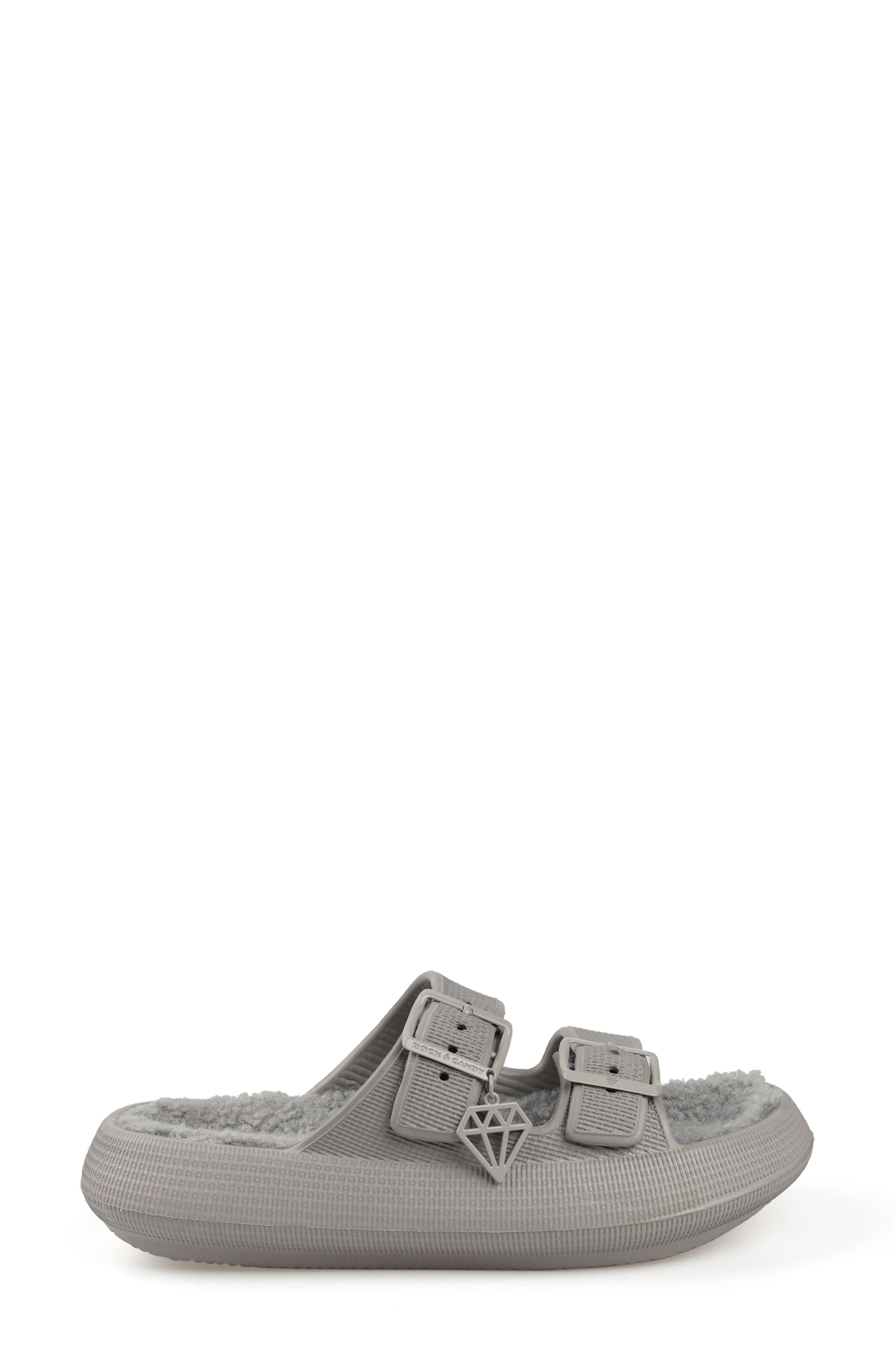ROCK AND CANDY Faux Shearling Slide Sandal, Alternate, color, Light Gray