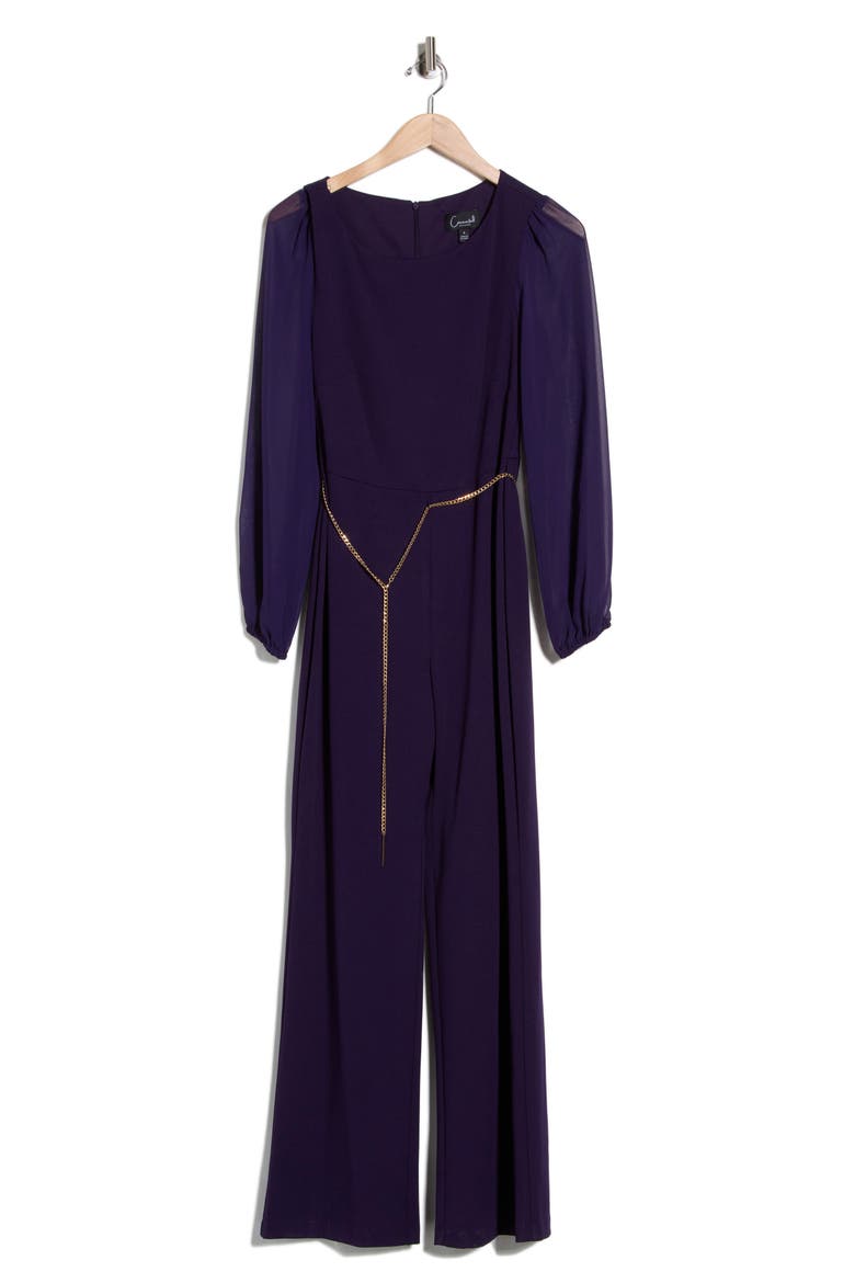 Chiffon Sleeve Belted Jumpsuit, Alternate, color, EGGPLANT