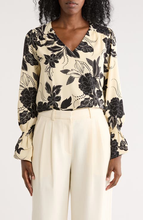 Floral V-Neck Long Sleeve Top