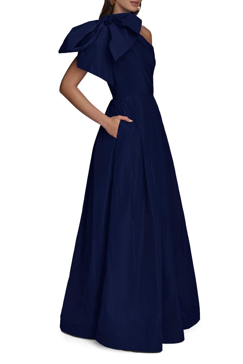 Bow One-Shoulder Gown, Alternate, color, NAVY NVY