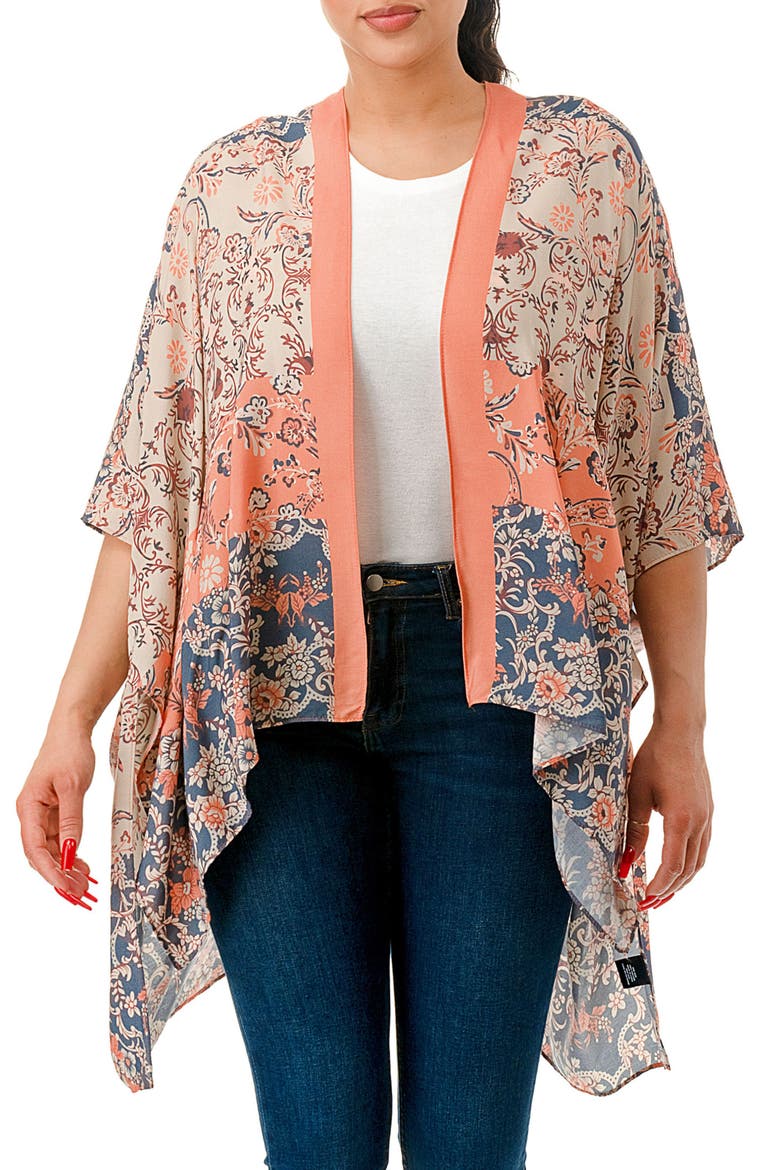 Ombre Floral Kimono, Main, color, CORAL