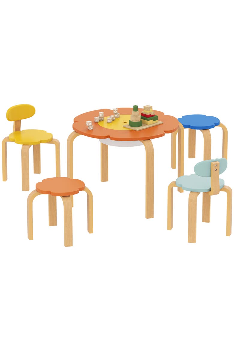 Piece Kids Table and Chairs Set Flower Shaped Toddler Table and Chair Set with Built in Storage for Drawing Reading Art Craft Activity, Main, color, multi-coloured