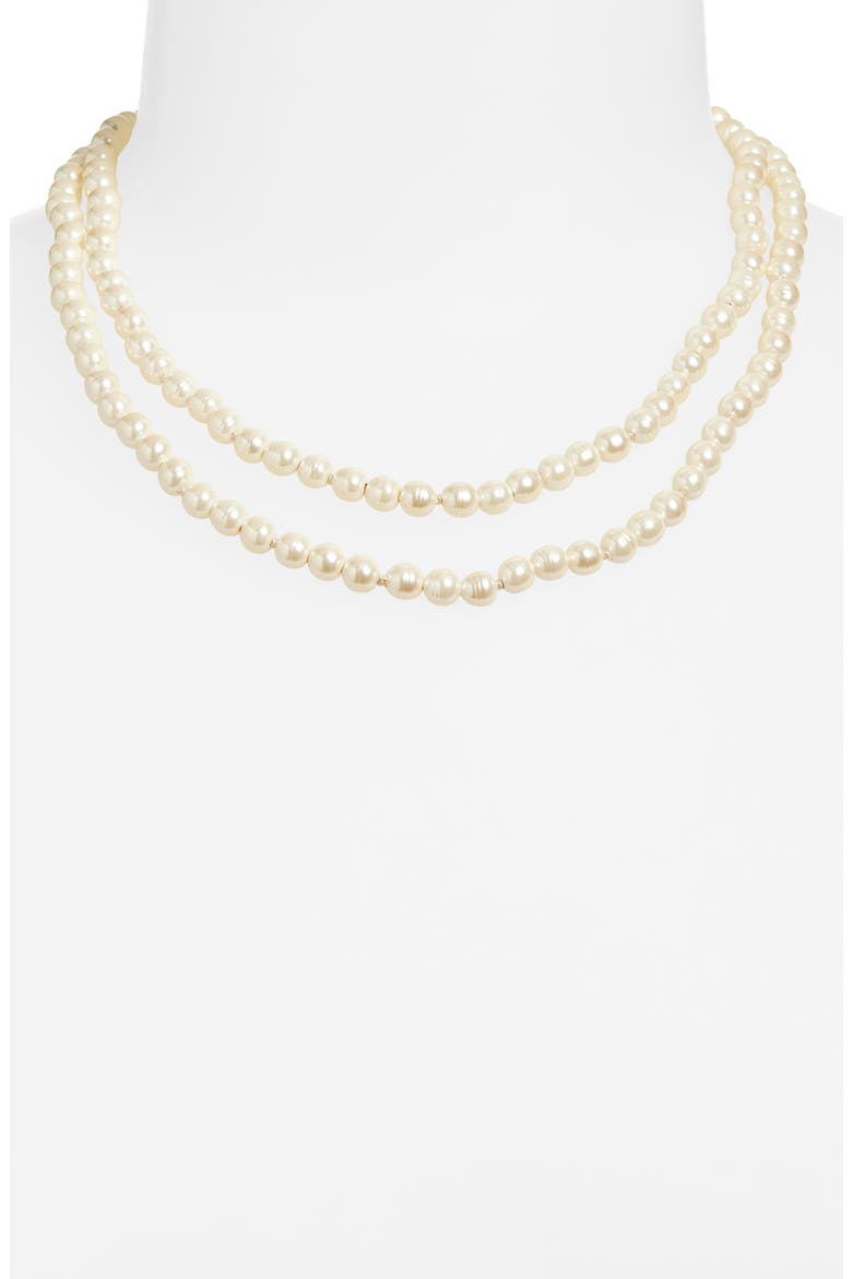 Oval Faux Pearl Necklace, Alternate, color, ORO/NERO/CRYSTAL/CREAM