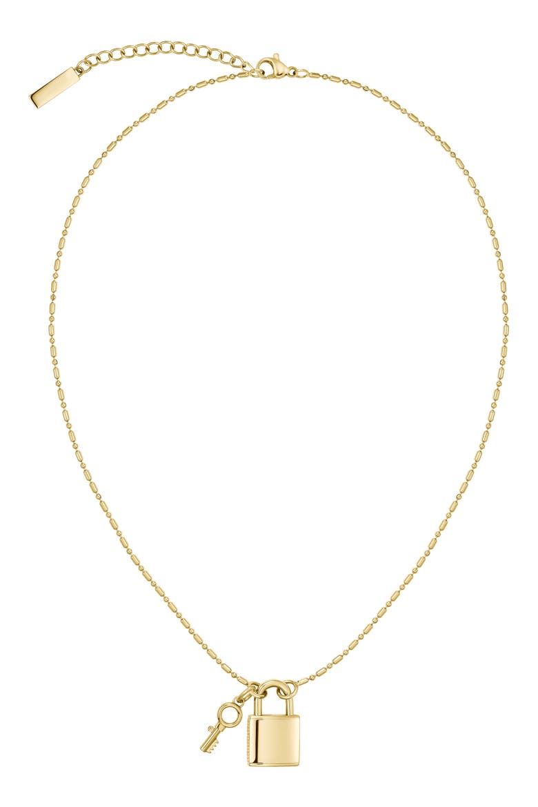Symbol Lock & Key Pendant Necklace, Alternate, color, GOLD