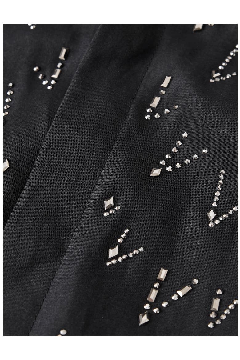 Lex Embellished Band Collar Silk & Wool Button-Up Shirt, Alternate, color, BLACK