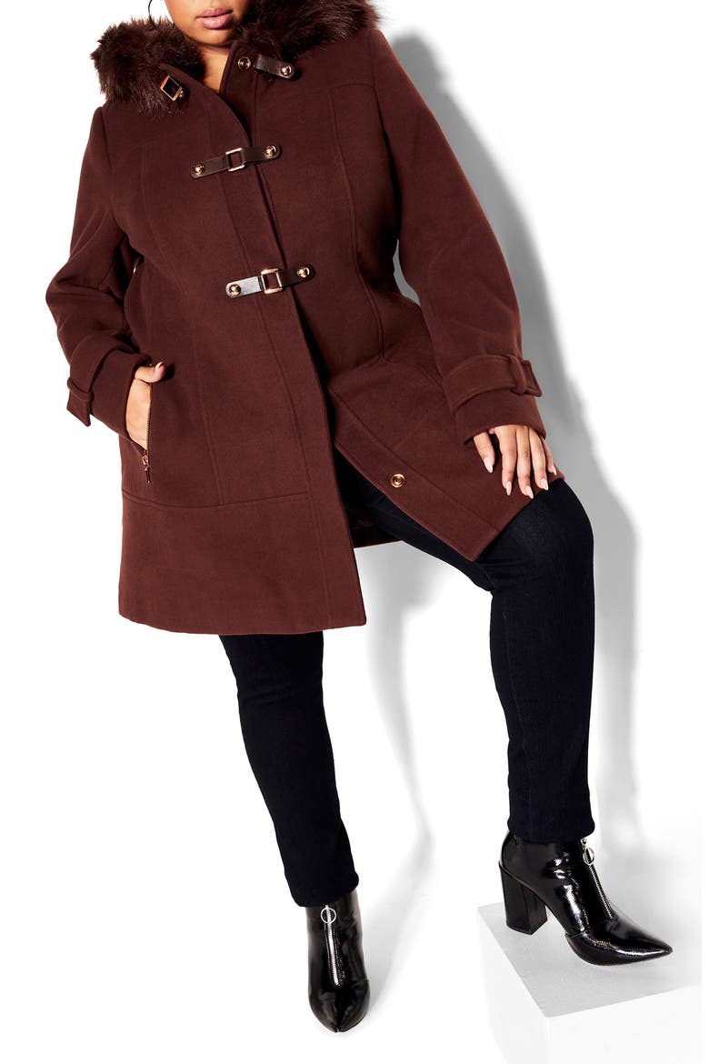 Wonderwall Coat with Faux Fur Collar, Main, color, CHOCOLATE