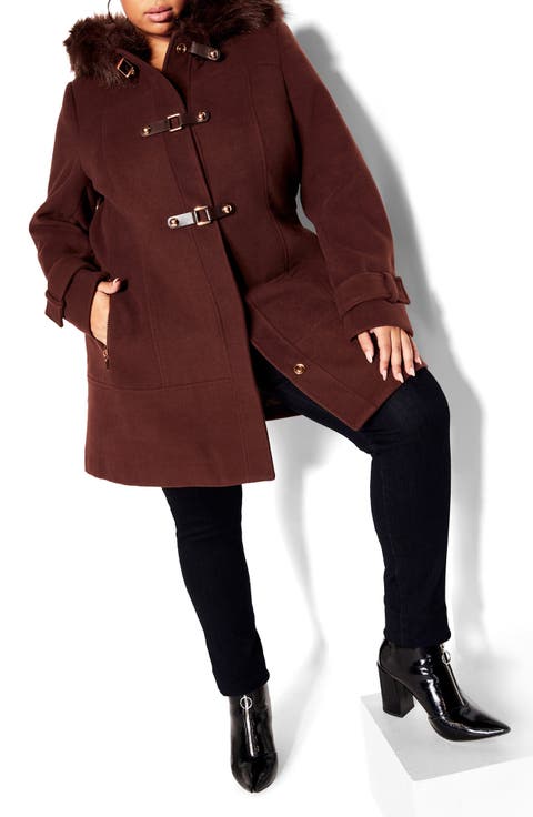 Wonderwall Coat with Faux Fur Collar (Plus Size)