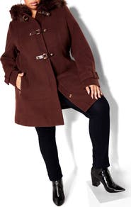 City Chic Wonderwall Coat with Faux Fur Collar