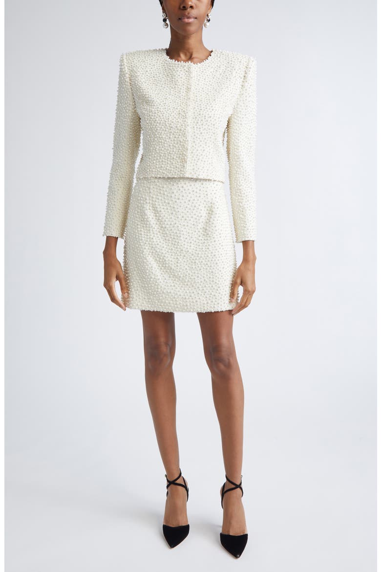 Faux Pearl Embellished Crop Jacket, Alternate, color, IVORY