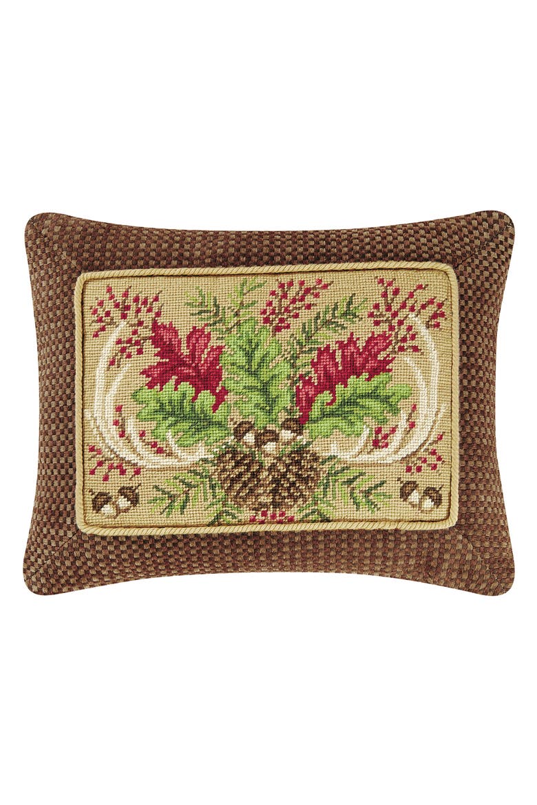 Alpine Lodge Needlepoint Accent Pillow 14" x 18", Main, color, Brown