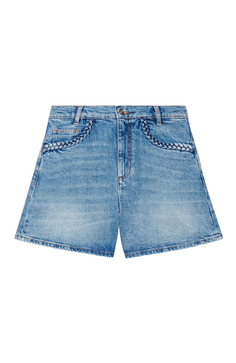 maje Denim shorts with braided trim, Alternate, color, 