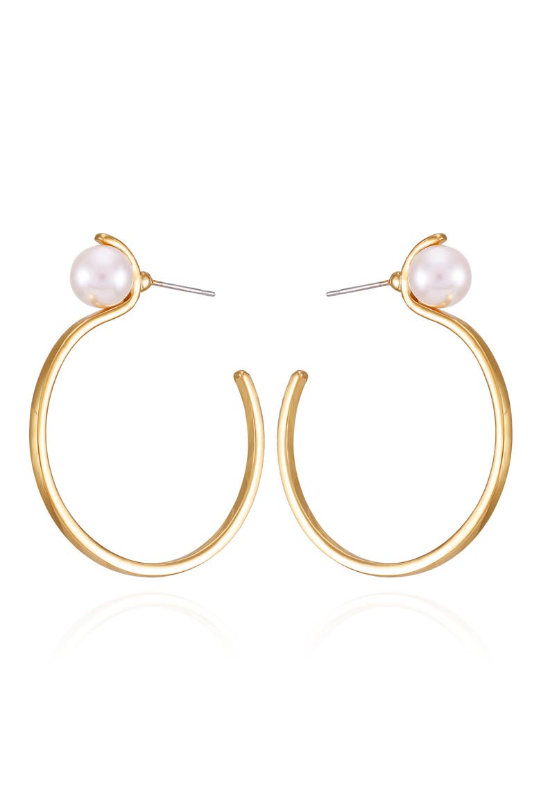 Imitation Pearl Hoop Earrings, Main, color, GOLD TONE