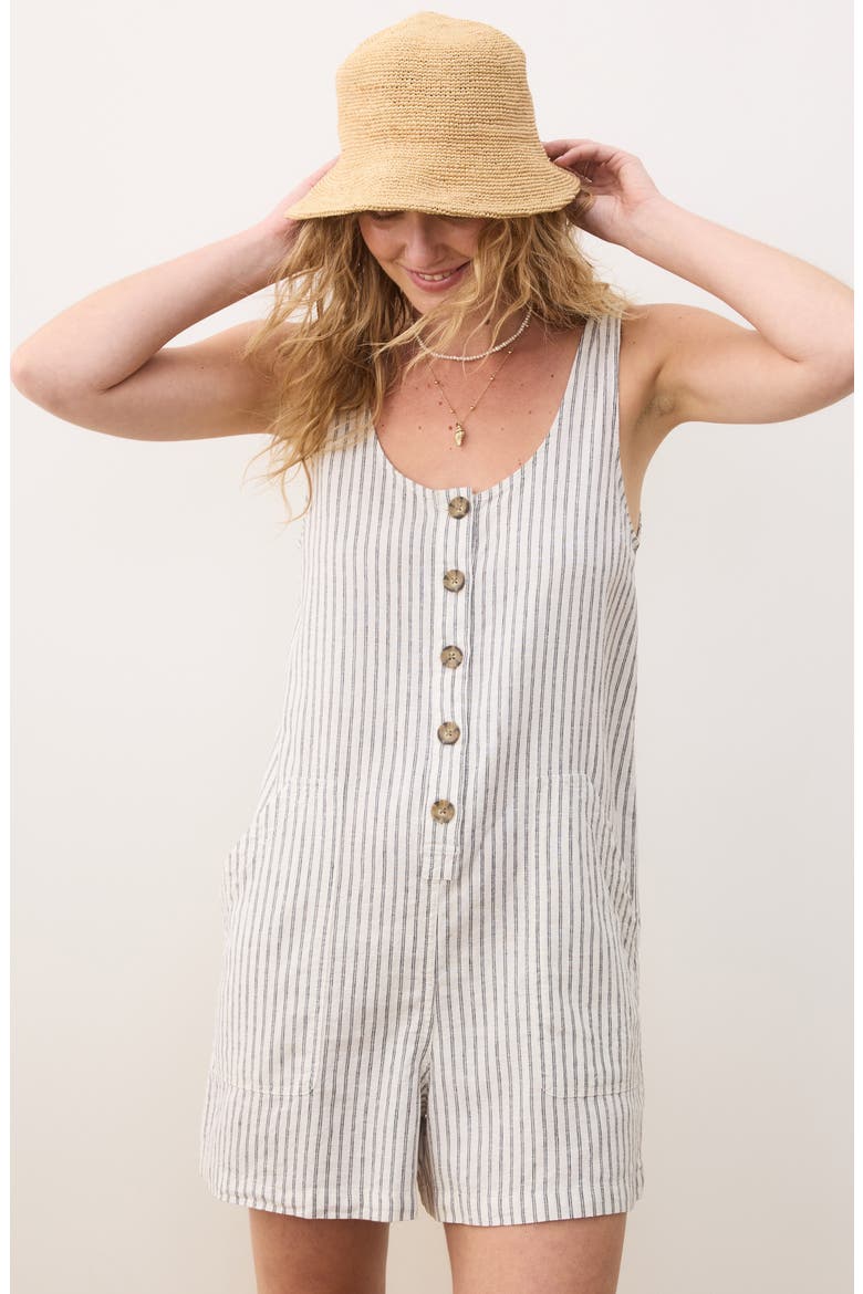 Sydney Stripe Romper, Alternate, color, CREAM/NAVY STRIPE