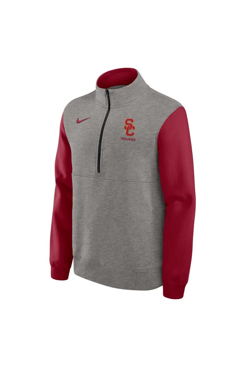 Men's Nike Heather Gray/Cardinal USC Trojans Club Fleece Half-Zip Pullover, Alternate, color, Heather Gray