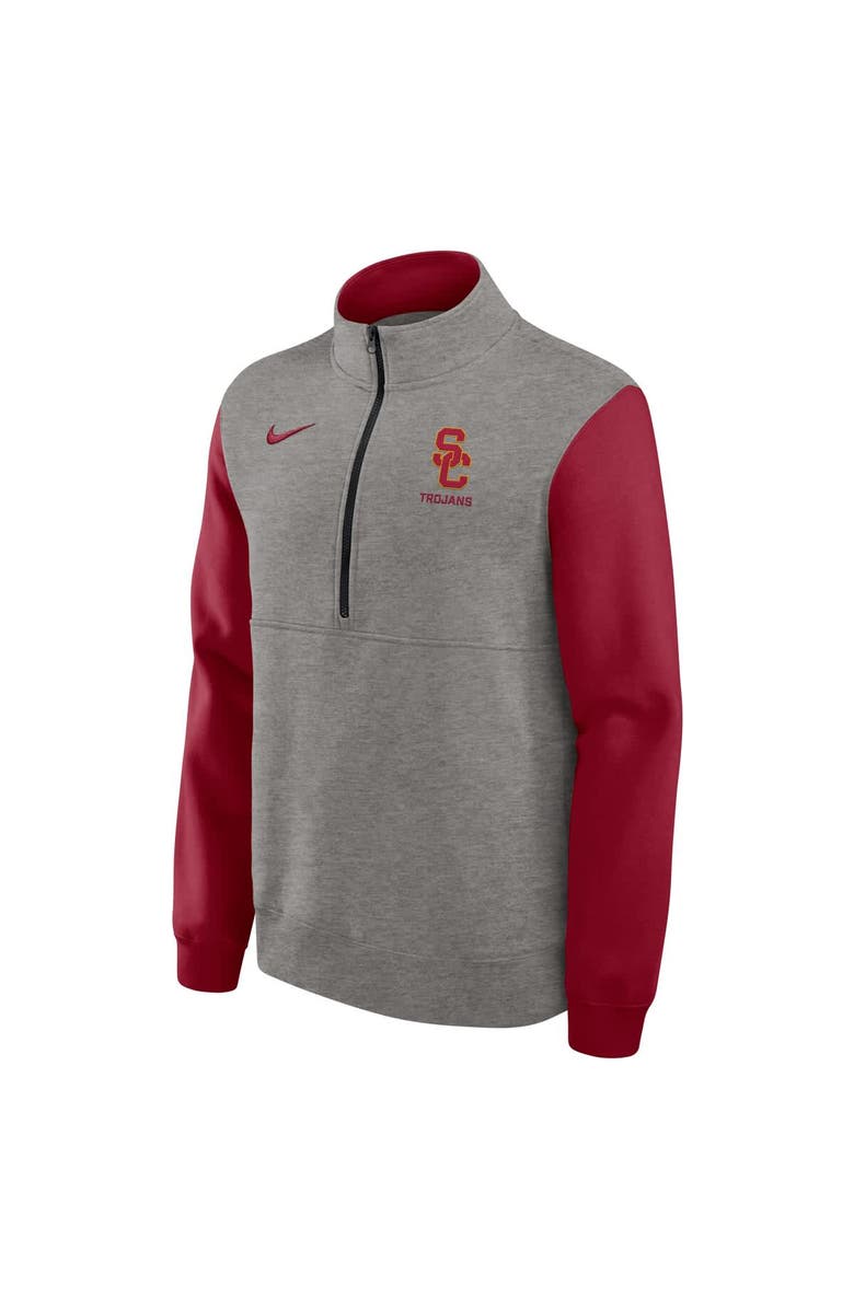Nike Men's Nike Heather Gray/Cardinal USC Trojans Club Fleece Half-Zip Pullover, Alternate, color, Heather Gray