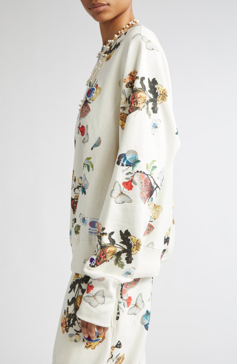 Undercover x Champion Floral & Butterfly Print Sweatshirt, Alternate, color, Ivory Base