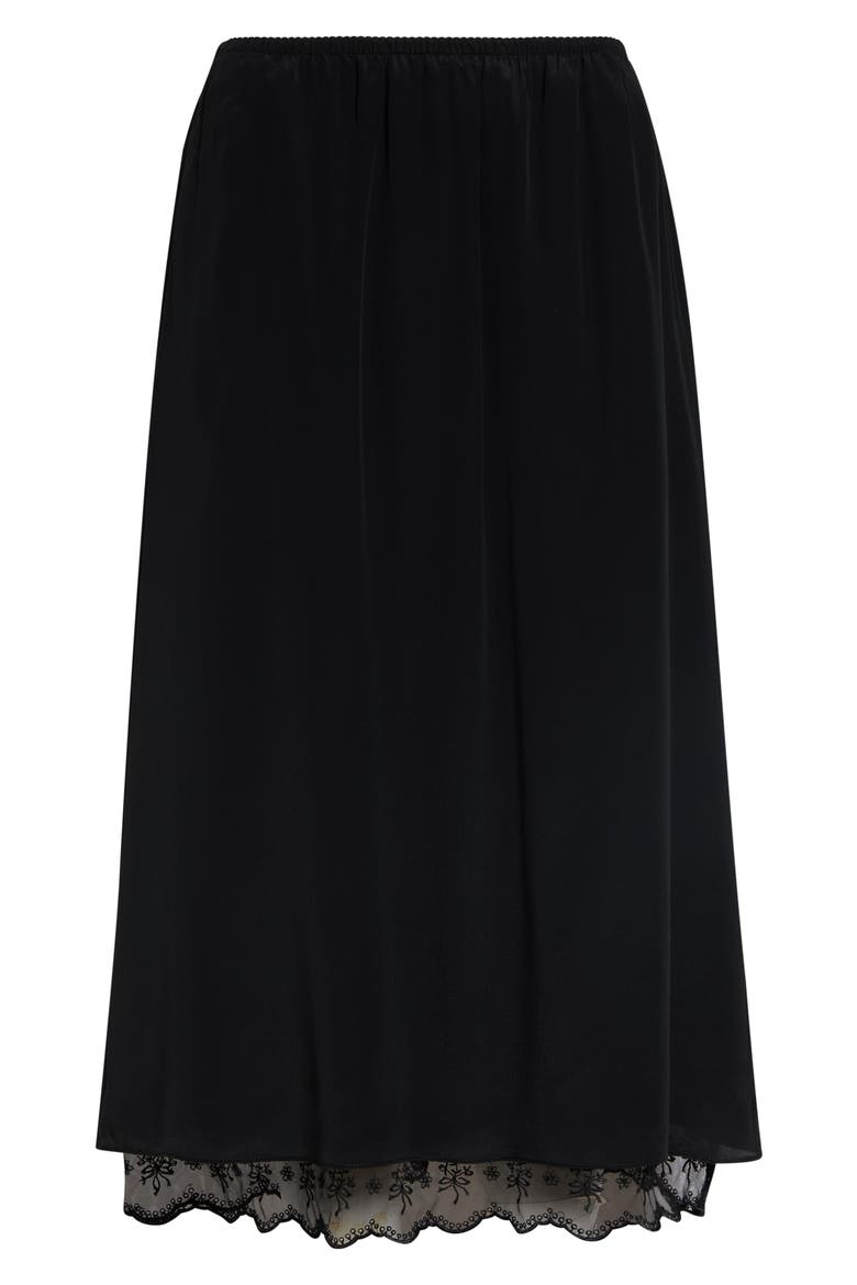 Lace Trim Crêpe de Chine Negligee Skirt, Main, color, BLACK
