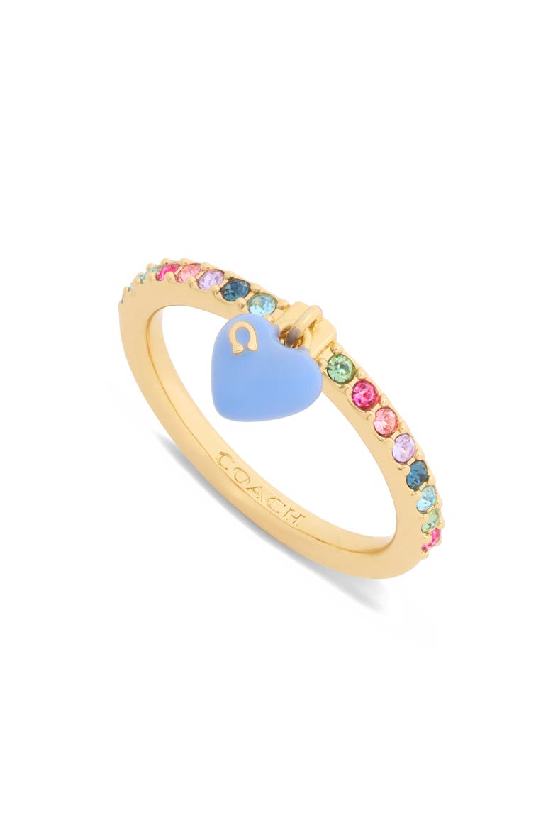 Enamel Heart Charm Pavé Ring, Alternate, color, MULTI/ GOLD