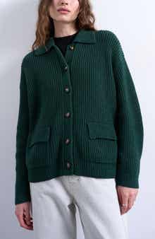Topshop Collared Cotton Blend Sweater Jacket