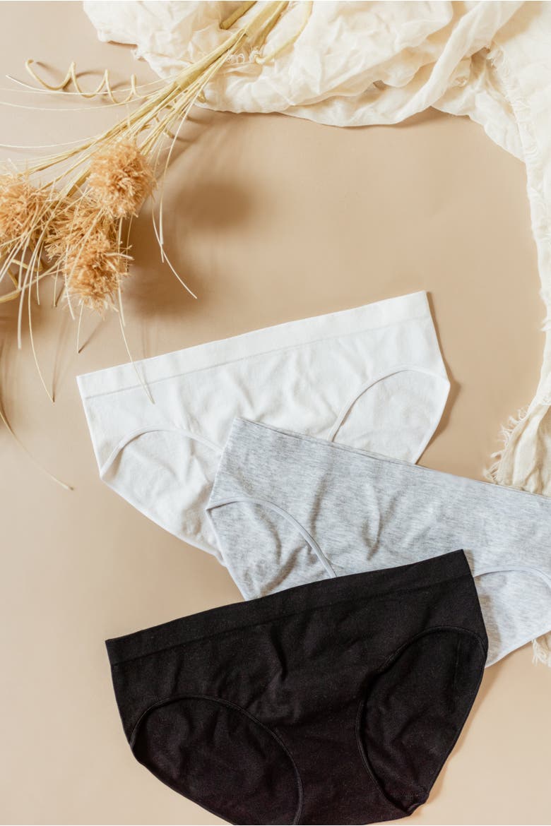Comfy Undies - Cotton Stretch Bikini, Alternate, color, Black, White, Grey Heather