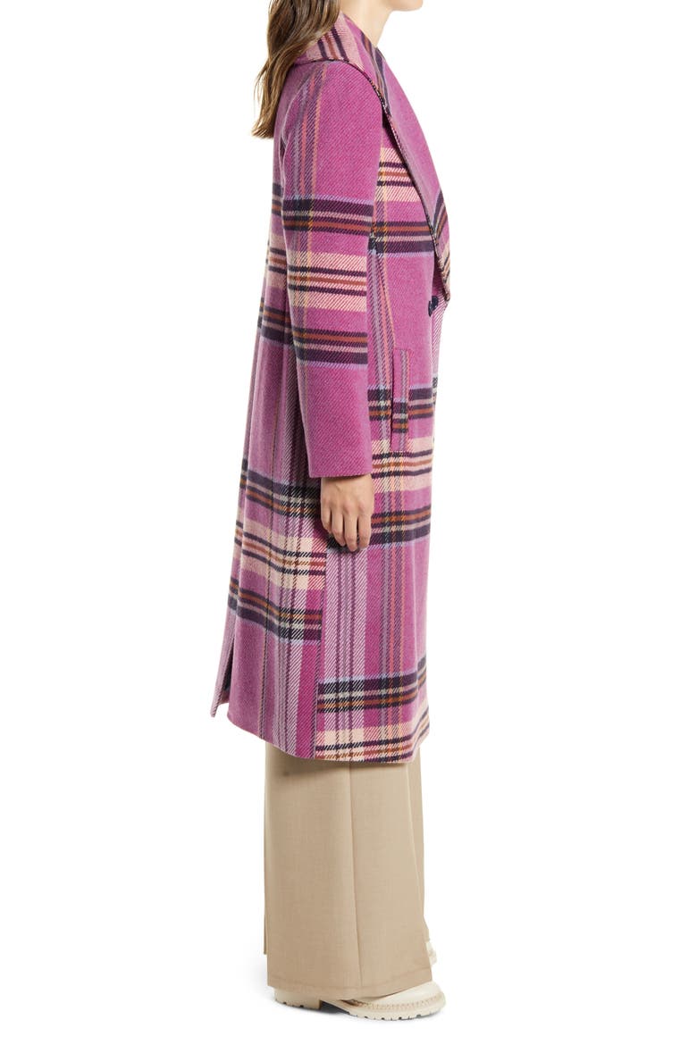 Plaid Shawl Collar Double Breasted Coat, Alternate, color, FUSCHIA PLAID