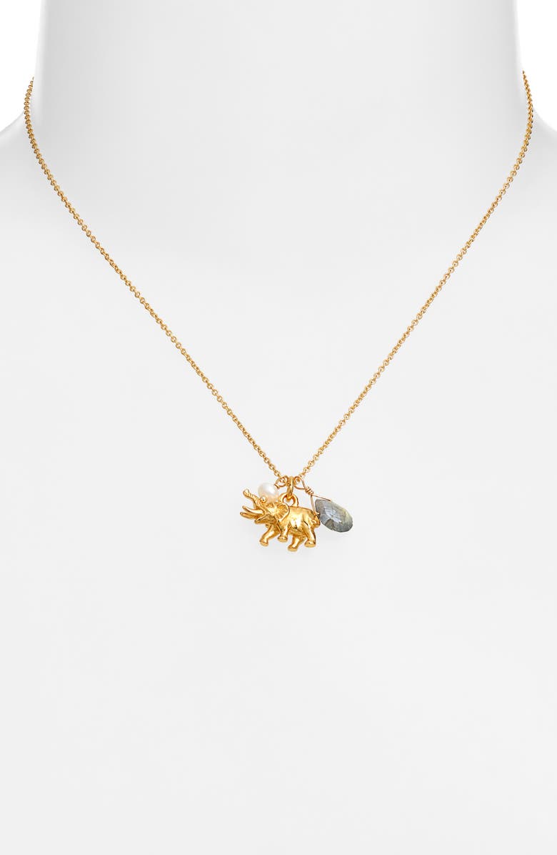 Kiara by Ki-ele Ellie Labradorite, Freshwater Pearl & Elephant Charm Necklace, Alternate, color, Gold